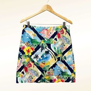 Talbots Island Print Pencil Skirt Size 6 Colorful Mini Art To Wear Vacation